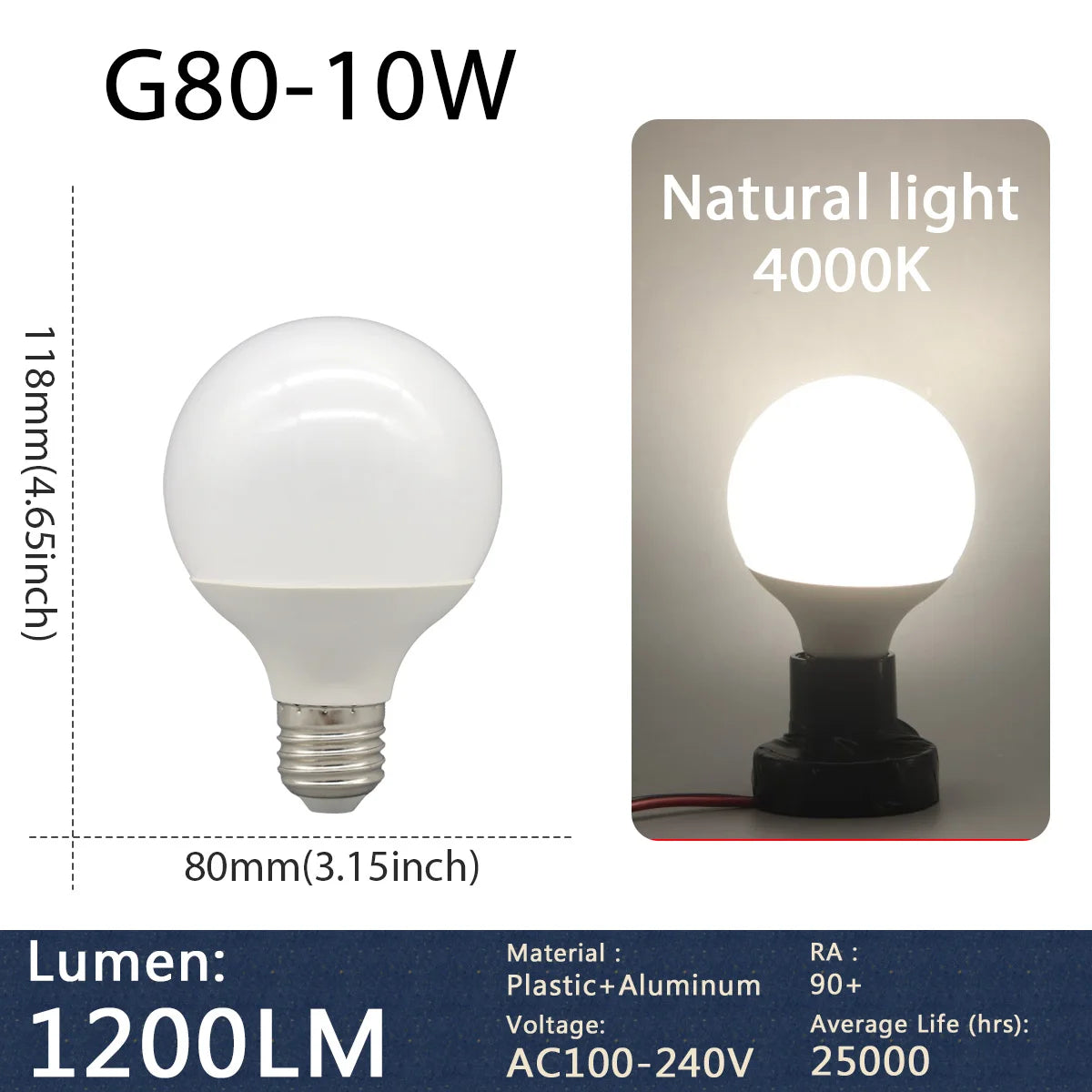 1-5 Pack G80 G95 G125 Globe LED Light Bulbs 10W 12W 18W 40 Watt Equivalent LED Edison Bulbs, Warm White 3000K E27 Base, Milky