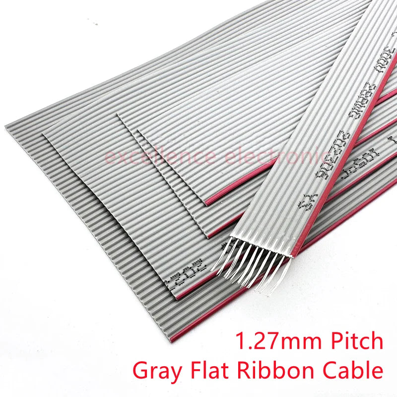 1/2/5/10Meter 6P/8/10/14/16/20/26/30/34/40/50/60 Pin 1.27mm Pitch Gray Flat Ribbon Cable 28 AWG Wire For 2.54mm FC IDC Connector