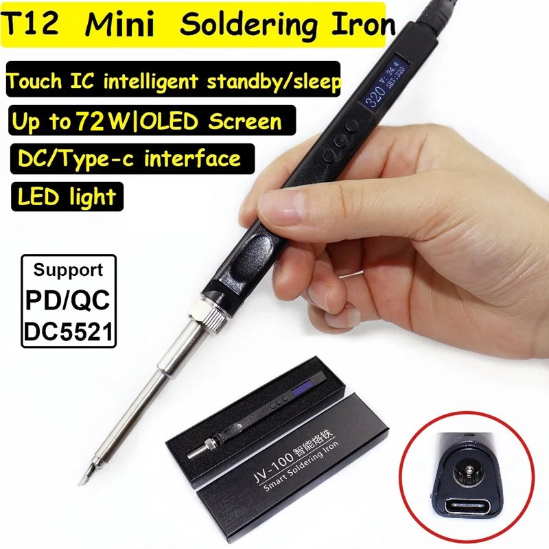 DC12~24V T12 OLED 72W Mini Electric Soldering Iron Adjustable Temperature Portable Solder Welding Station BC2 Tip Tool Not SH72