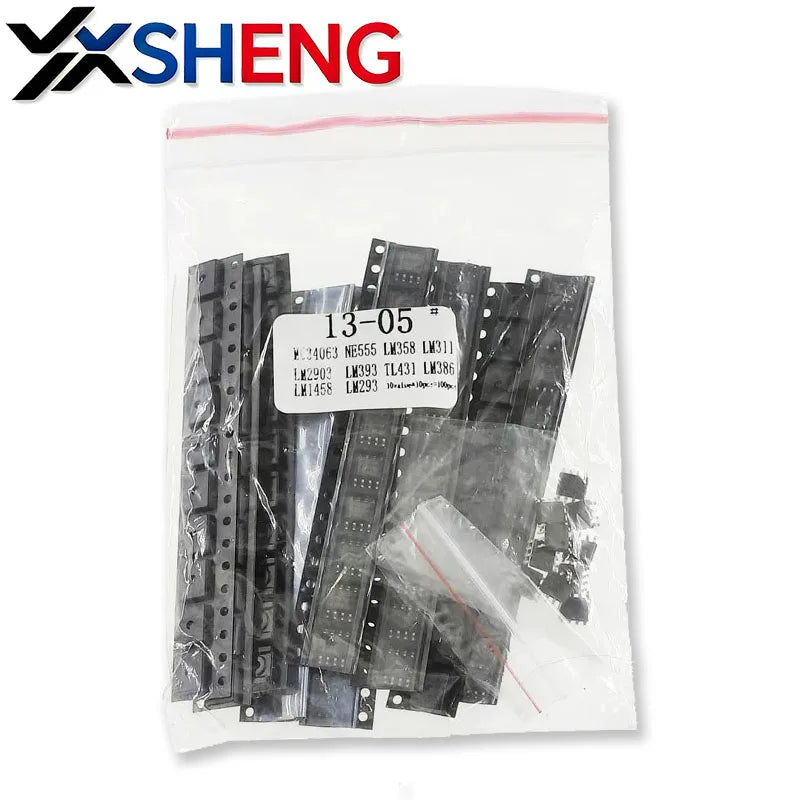 100PCS 10Value Amplifier Circuit DIY Electronic Set SOP-8 NE555 LM358 MC34063 LM393 LM386 LM1458 LM311 TL431 LM293 LM2903 SMD IC