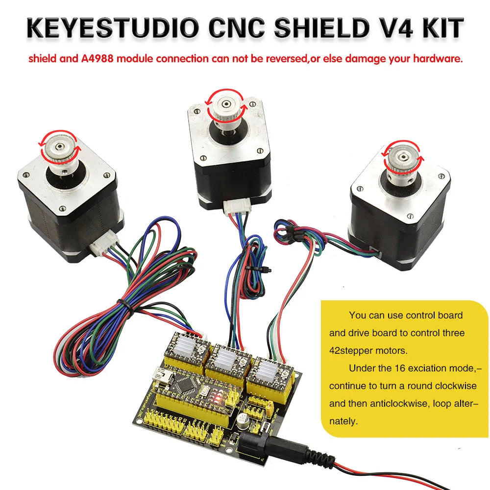 Keyestudio CNC Shield V2/V3/V4 Engraving Machine Kit For Arduino With UNO R3 Or Nano Board A4988/DRV8825 Driver Compatible GRBL