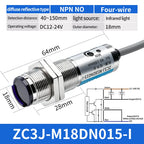 ZHICAN ZC3J M8 M12 M18 Infrared Photoelectric Sensor Diffuse Reflective Adjustable Sensing Distance NPN PNP NO NC