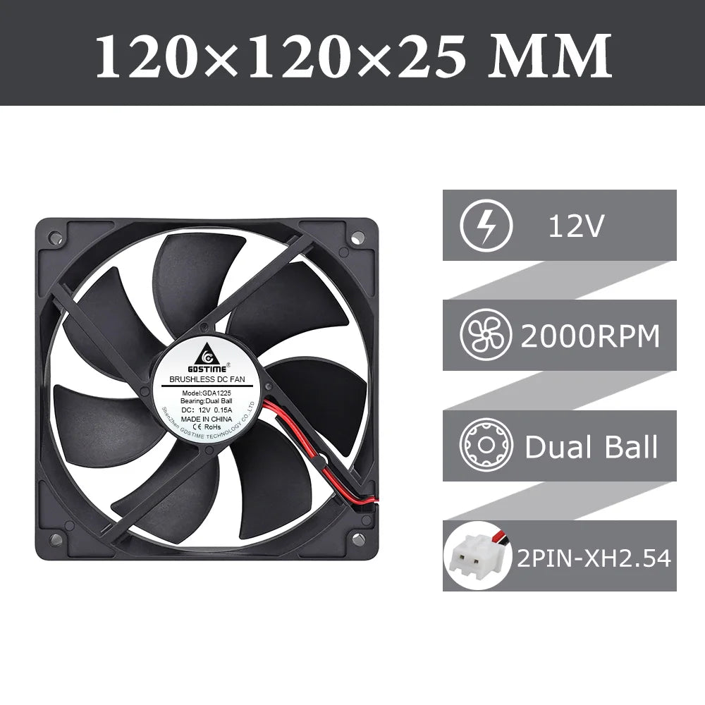 Gdstime 120mm USB PC Fan 5V 12V 24V 48V 12cm DC Brushless Cooling Fan 12025 2PIN 3PIN 4PIN Ball Computer Case Fan Waterproof Fan