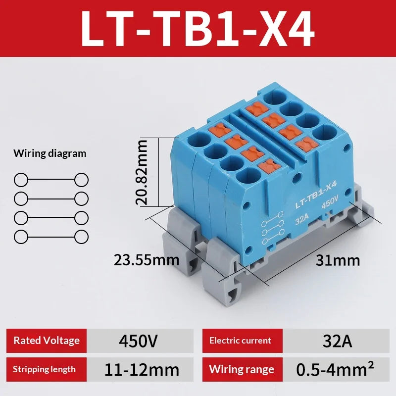 Push-in Terminal Block Multiple In Out Terminal Quick Connection of Wires Din Rail Wire Connector Universal Junction Box TB1-X6D