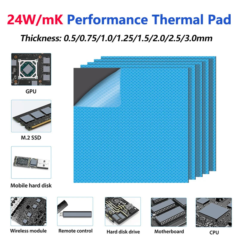 24W/MK GPU CPU Thermal Pad Heatsink Cooling Conductive Silicone Pad 80x40/100x100mm High Quality Thermal Pad thermal insulation