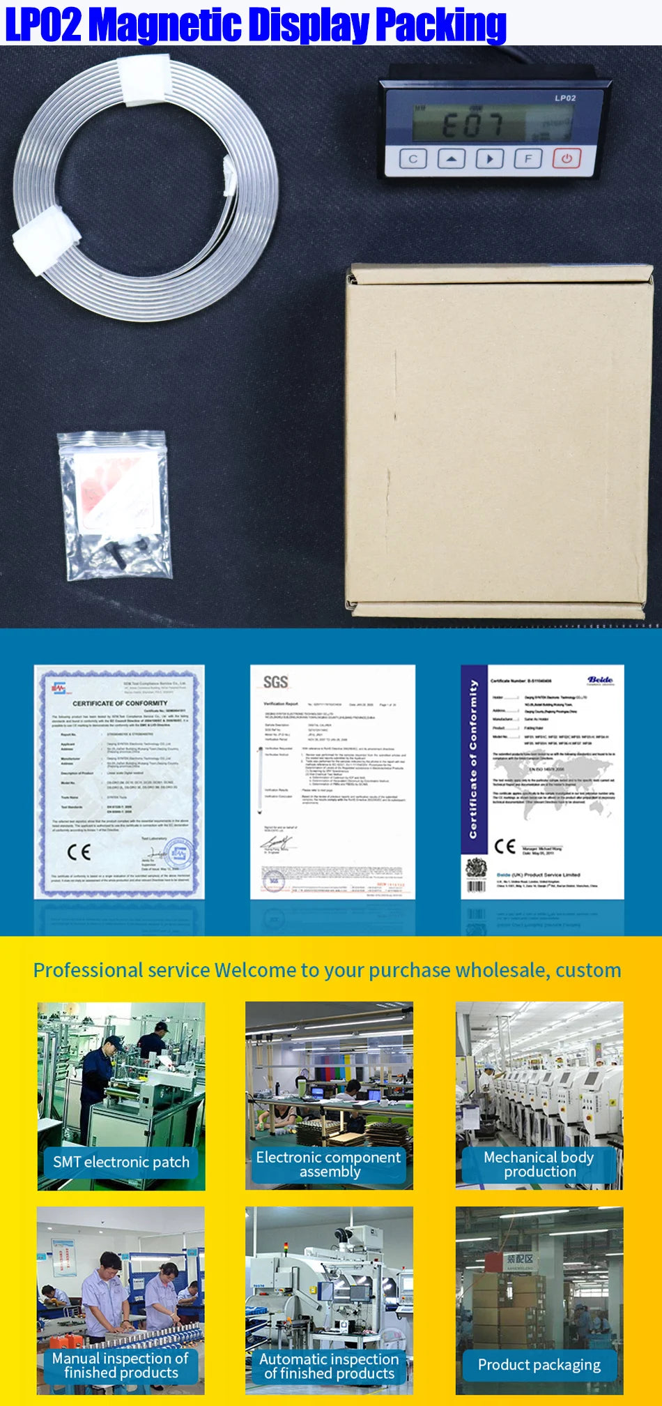 7-Bit LCD Display LP02 Integrated Embedded Magnet Measurement System Magnetic Tape with Stain Belt Profile