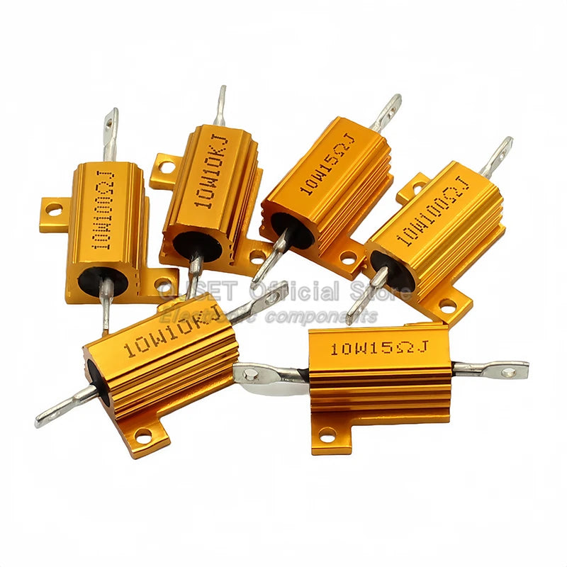 1pcs RX24-10W Golden Aluminum High Power Current Limiting Resistors 0.1 ~ 10K 0.5 1 2 3 5 8 10 20 100 150 200 300 500 1K 5K Ohms