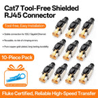 Cat7 Tool‑Free RJ45 Connector Shielded Reusable Field Termination Zinc‑Alloy No Crimp for CAT7 CAT6A STP Network Cabling Project