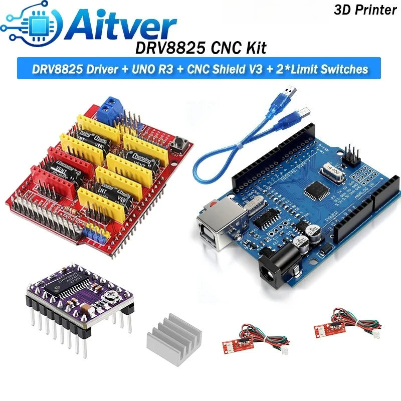 A4988 DRV8825 TMC2209 TMC2209 V20 Driver Kit with UNO R3 and CNC Shield V3 for CNC Machine and 3D Printer Optional Limit Switch
