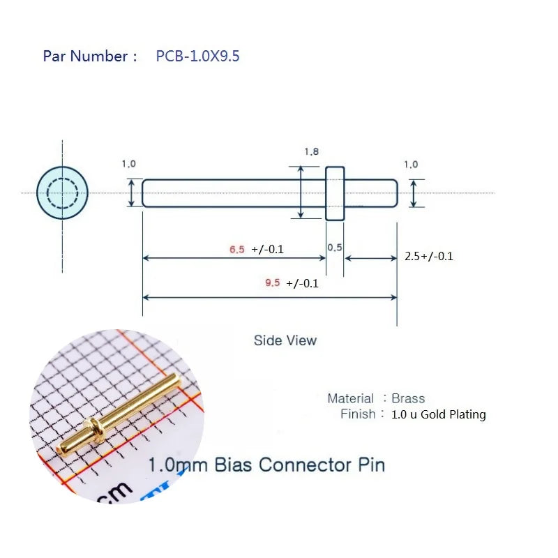 100 500 Pcs Male PCB Pin Header Press-Fit Tip 1.0 1.3 Mm Diameter Brass Plated Gold 1u Tin 1.0 Bias Connector 9.5 14.5 15.0 Mm