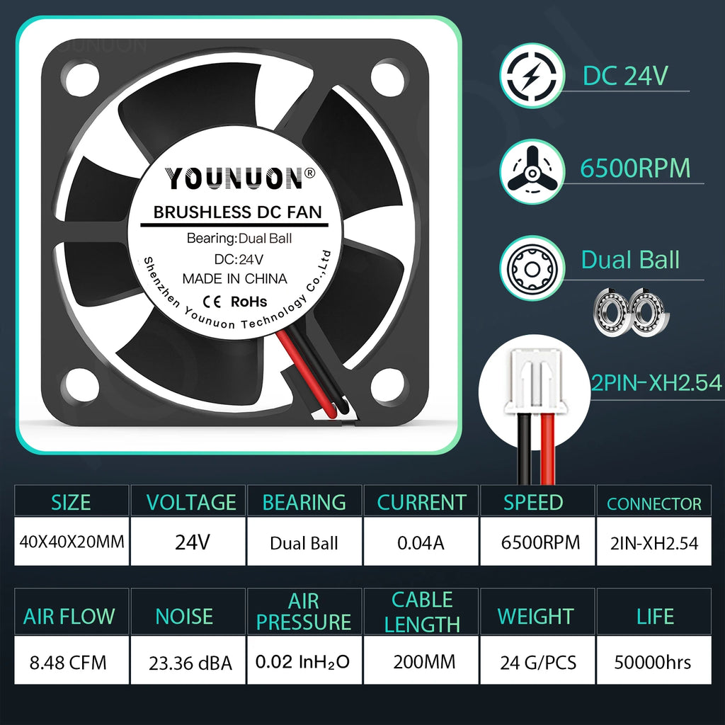 Dual Ball 40mm Cooling Fan 40x40x20mm Cooler 24V 12V 5V 4020 Computer Case Cooling Fan 2PIN 3PIN Heatsink Fan 3D Printer Fan