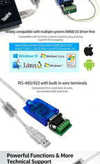 1.5m 3m USB to RS-422 RS-485 Converter RS422 RS485 USB2.0 Cable DB9 Adapter Transparent with Chipset Magnetic Ring UT-890A