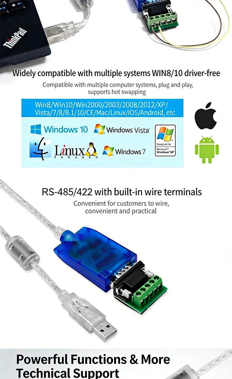 1.5m 3m USB to RS-422 RS-485 Converter RS422 RS485 USB2.0 Cable DB9 Adapter Transparent with Chipset Magnetic Ring UT-890A