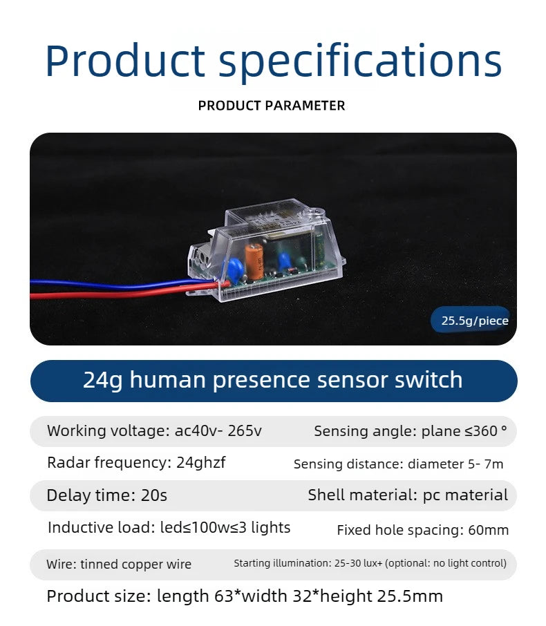 110V-220v Human Presence Sensor 24G Microwave Radar Controller Detection Micro-motion Breathing  Motion Sensor Switch