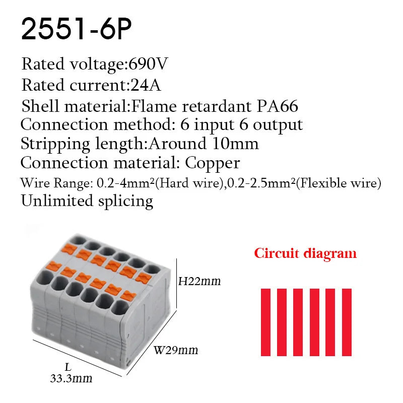 Wire Electrical Cable Wiring Connectors Push-in Terminal Block Multiple In Multiple Out Mount On Din Rail DIY Splicing