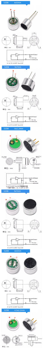 10pcs 6x5/9x7/4.5x2.2/6x2.2mm 2 Pin Mic Capsule Electret Condenser Microphone Dip Smd 52db 56db With Mp3 Accessories