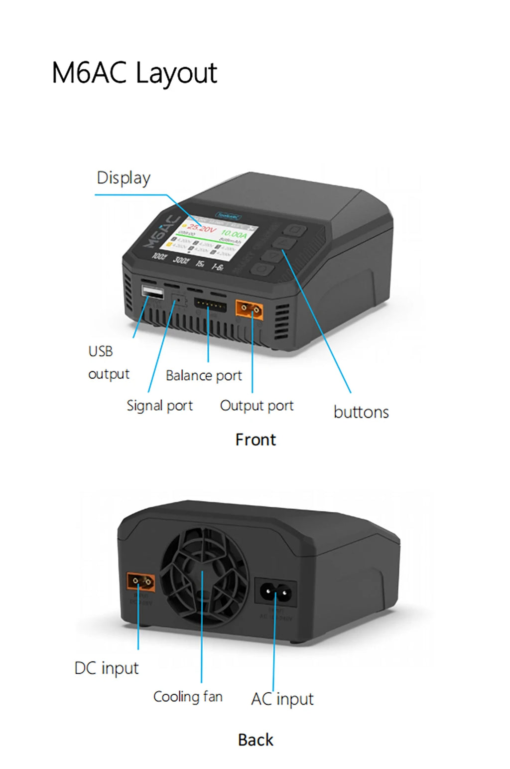 ToolkitRC M6AC 15A 300W Multifunctional LiPo Battery Charger Smart 1-6S Balance for RC Models - High Power RC Accessory
