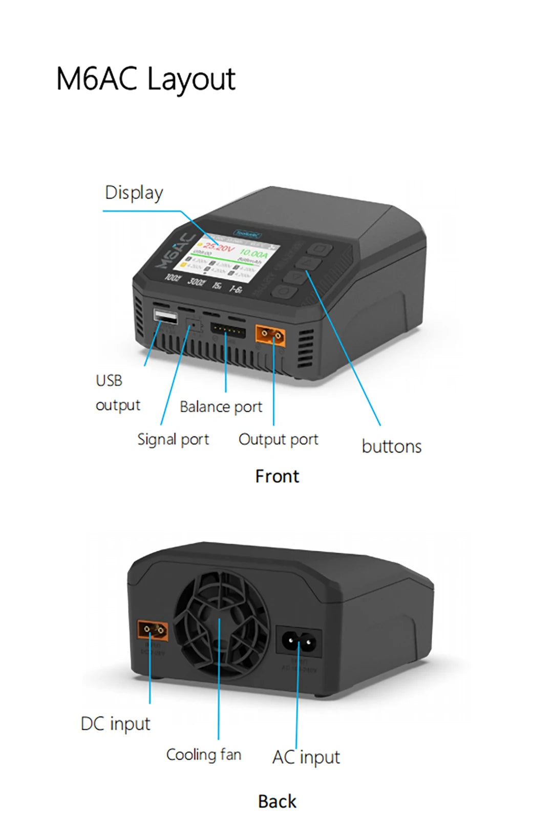 ToolkitRC M6AC 15A 300W Multifunctional LiPo Battery Charger Smart 1-6S Balance for RC Models - High Power RC Accessory