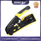 ZoeRax RJ45 Crimp Tool Pass Through Industrial Grade Ethernet Crimper All-in-one Ratcheting Modular Data Cable Crimper