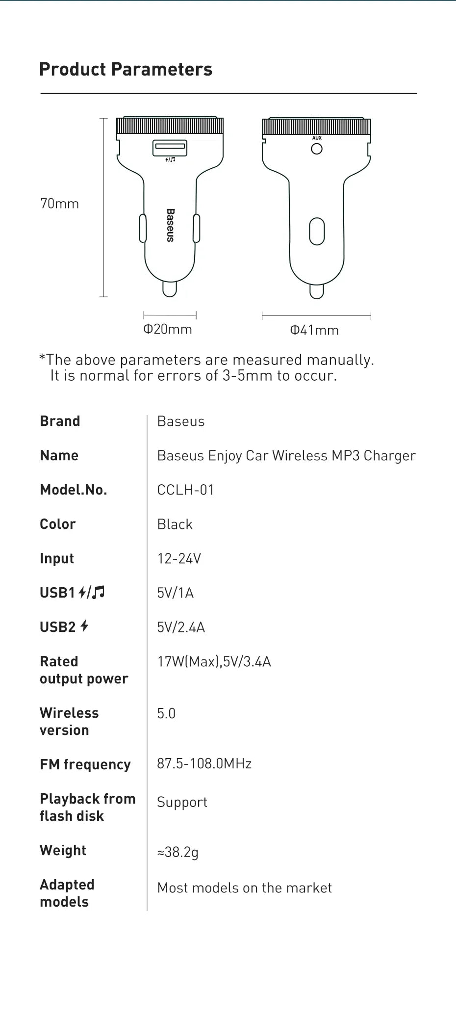 Bluetooth 5.3 FM Transmitter Car Cigarette Lighter Dual USB Fast Charging Handsfree Calling Vehicle Audio Receiver