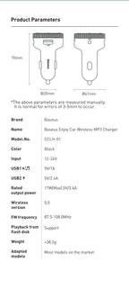 Bluetooth 5.3 FM Transmitter Car Cigarette Lighter Dual USB Fast Charging Handsfree Calling Vehicle Audio Receiver
