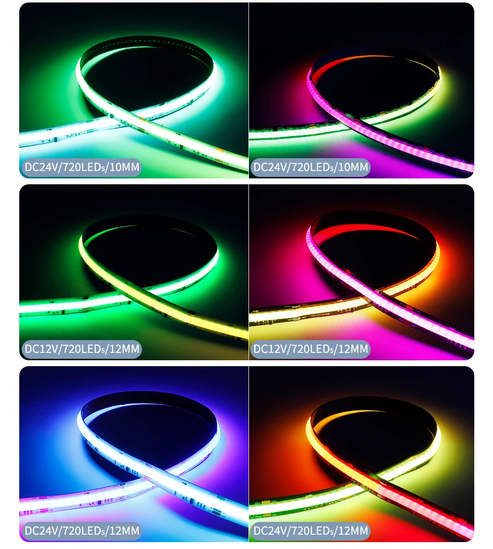 5V 12V 24V Smart SPI RGBIC LED COB Strip Light WS2811 Addressable Programmable Full Color Flexible Lights Bar White/Black PCB