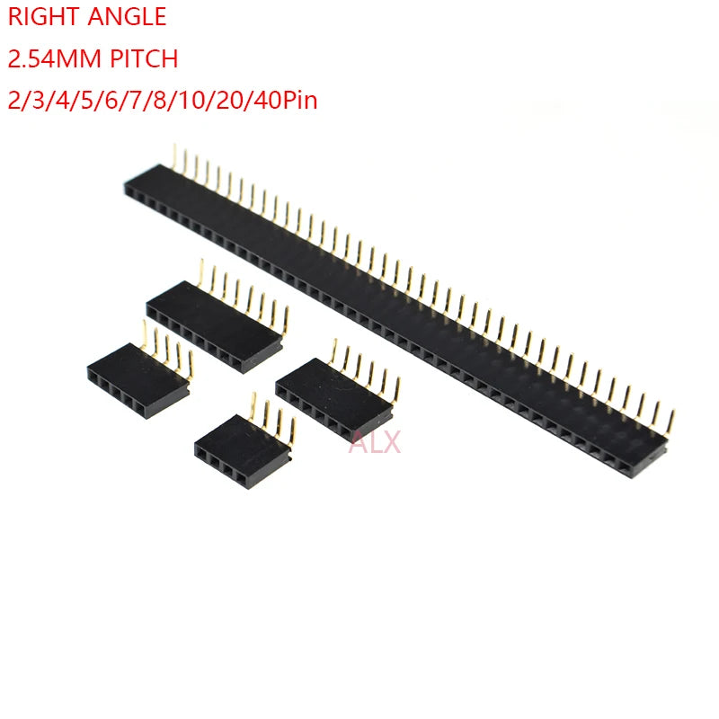 10pcs 1x/2/3/4/5/6/8/10/40 Pin Single Row Right Angle Female Pin Header 2.54mm Pitch Strip Connector Socket 3p/4p/6p/8p/20p/40p