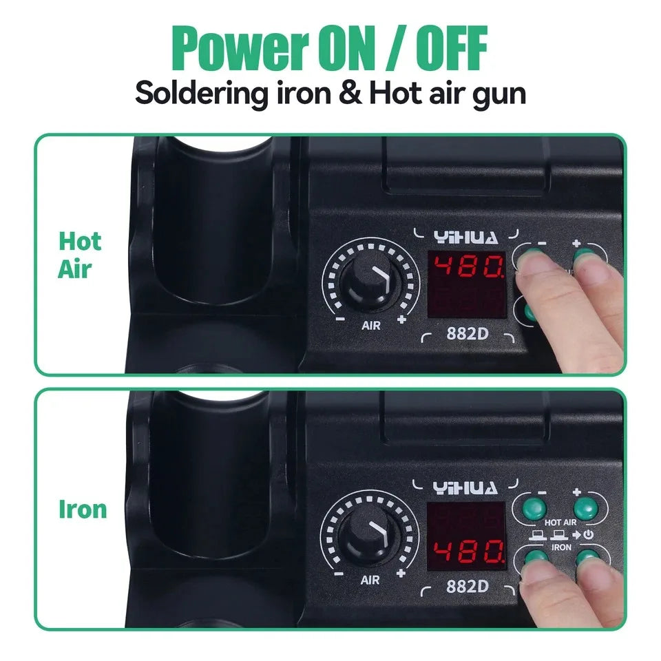 750W Soldering Station 2 IN 1 Soldering Iron Fast Heating Welding Kit LCD Hot Air Gun SMD PCB Repair Tools Mini Rework Station