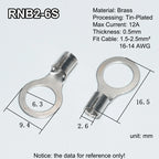 100pcs RNB Brass Ring Bare Terminal Block Connector Cable Lugs Wire Crimping Tips Electrical Connection Strips 12V 2.5mm 4mm 6mm