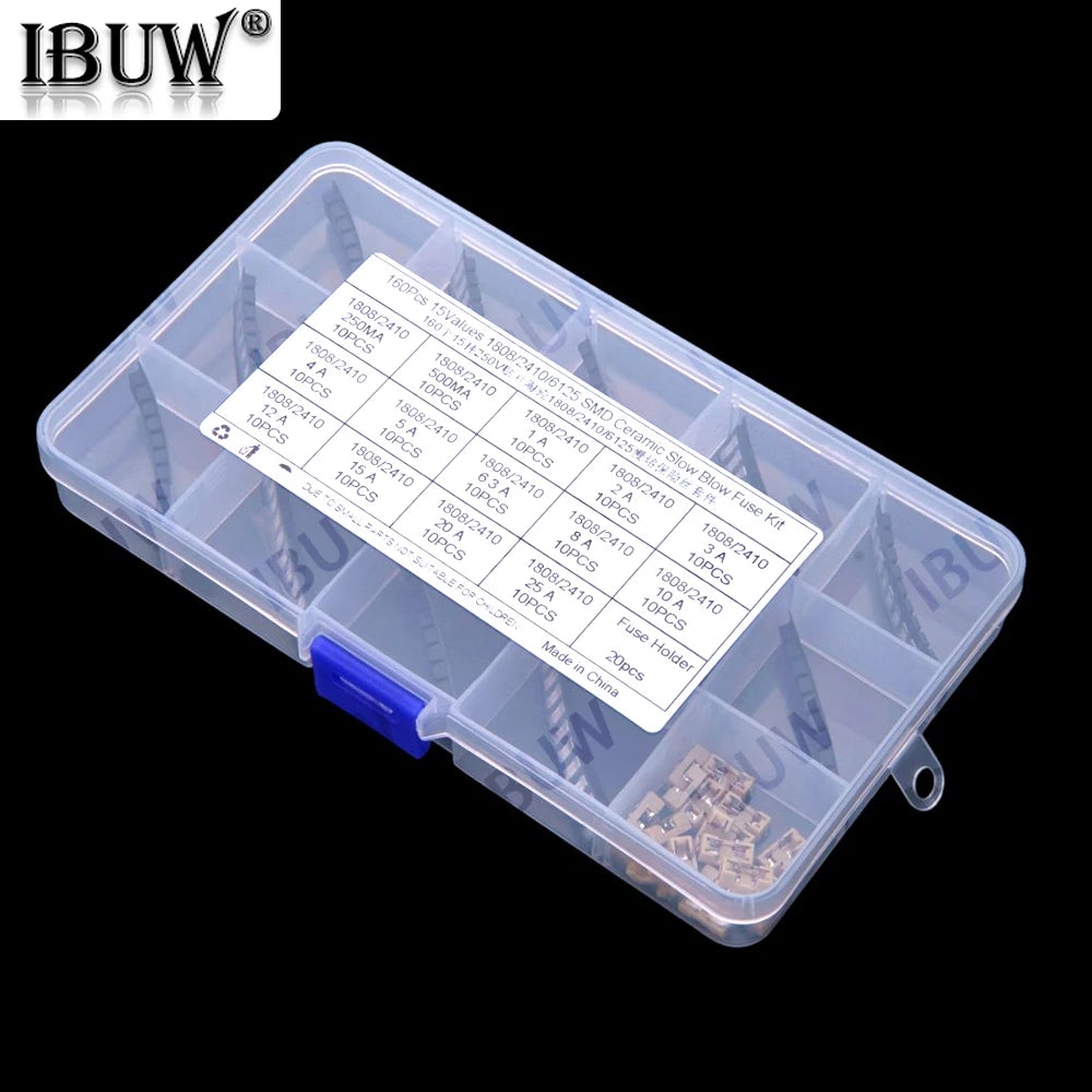 160PCS 1A 2A 3A 4A 5A 250MA-25A 15Values 2410 6125 1808 SMD Ceramic Slow Blow Fuse KIT 250MA 500MA  6.3A 8A 10A 12A 15A 20A 25A