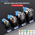 ABILKEEN 16/19/22MM LED Ring Light Metal Push Button Switch 1NO1NC/2NO2NC LED Ring Light Momentary/Latching Push Button Switch