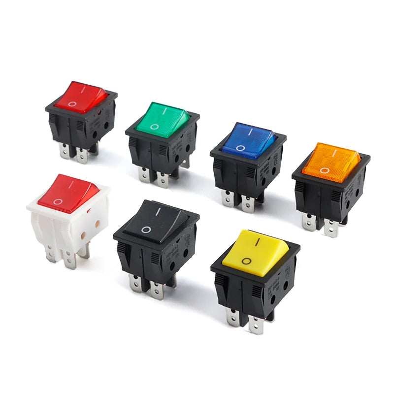 5PCS 16A 20A 30A Rocker Switch 220V 120V KCD7 KCD4 4 6 Pin Rocker Toggle Switch SPDT ON OFF Red Lighted Heavy Duty T125 T85