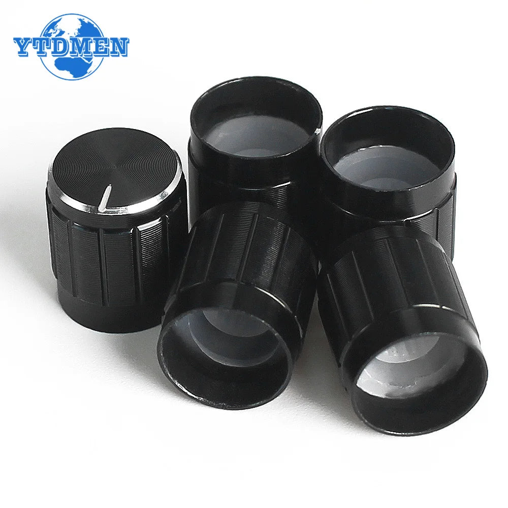 10PCS/Lot Black 6mm Potentiometer Knobs Caps Knurled Shaft  Potentiometer Control Knob Diameter 15mmx17mm Aluminum Switch Knob