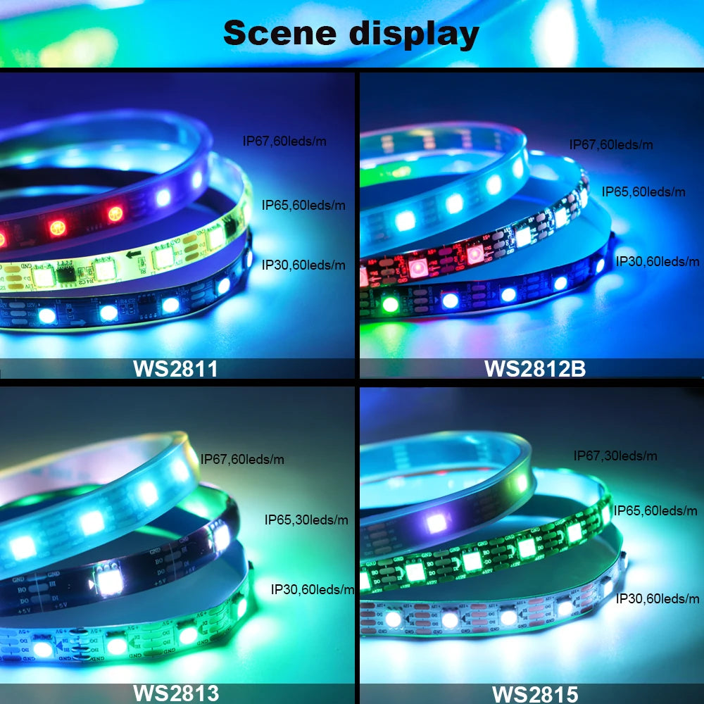 WS2812B WS2811 WS2813 WS2815 RGB LED Strip WS2812 Individually Addressable 30/60/144pixels/Leds/M Tape Light IP30/65/67 DC5V/12V