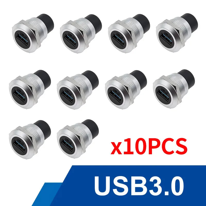 10Pcs Metal D‑Type Panel Mount Socket RJ45 CAT6 HDMI USB3.0 Straight Through Network Connector Module Round Panel Mount Adapter