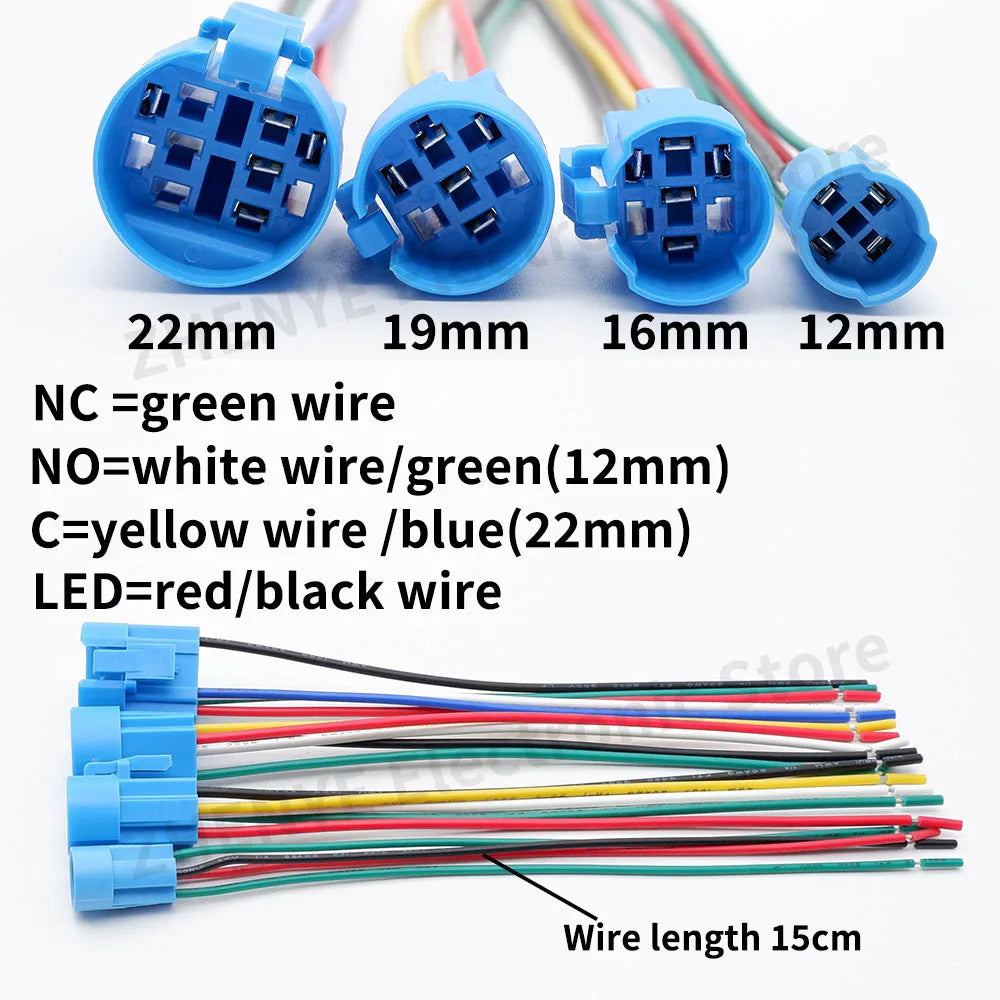 12mm 16mm 19mm 22mm Metal Switch Button Push With Wire Waterproof On Off Momentary/Latching Led Light Start Stop 5V 12V 24V 220V