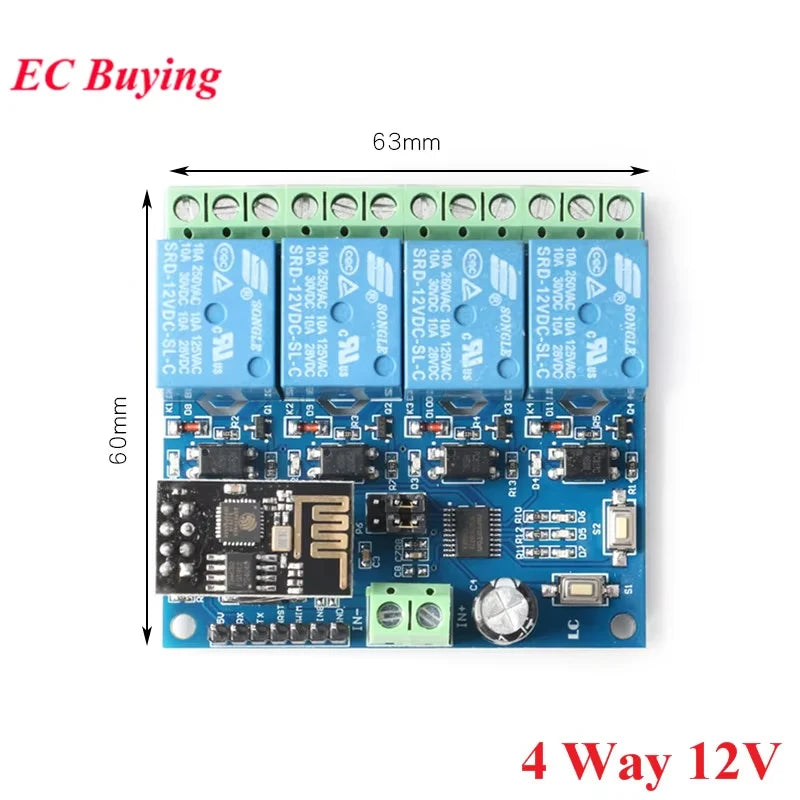 ESP8266 ESP-01 WiFi Relay 1 2 4 Way Channel 5V 12V Things Smart Home Remote Control Switch ESP01 Wireless Module Phone APP
