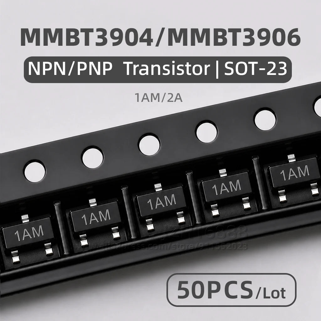 50PCS MMBT3904 MMBT3906 SOT-23 SMD Transistor NPN PNP General Purpose Switching BJT 1AM 2A Marking Code Electronic Components