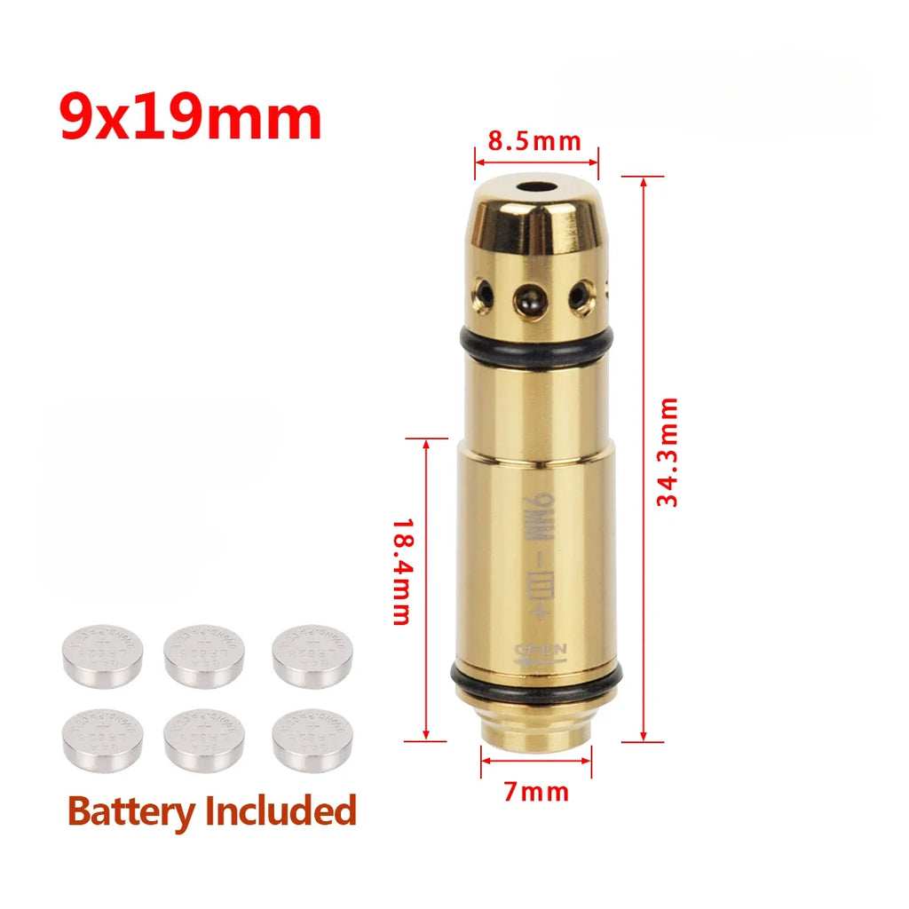 Tactical 9mm Red Dot Laser Training Bore Sight 9x19mm/380ACP/40S&W/223Rem Laser Training Bullet Dry Fire Laser Trainer Cartridge