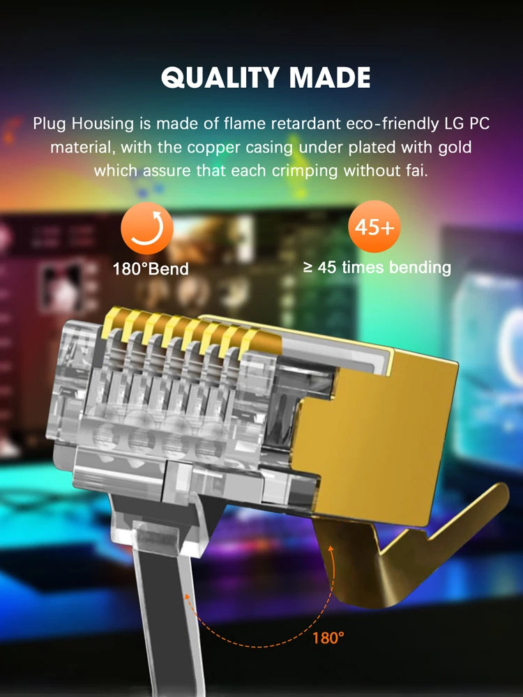 ZoeRax CAT8 CAT7 CAT6A Connector, Non-Pass Through RJ45 Connectors, 3-Prong 50μ Gold Plated with Strain Relief Boots