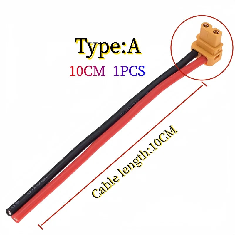 Amass XT30 Male Female Connector, XT30ULW-F Plug XT30U-M R/A 16AWG Silicone Cable Elbow Battery Charging Cable for RC Quadcopter