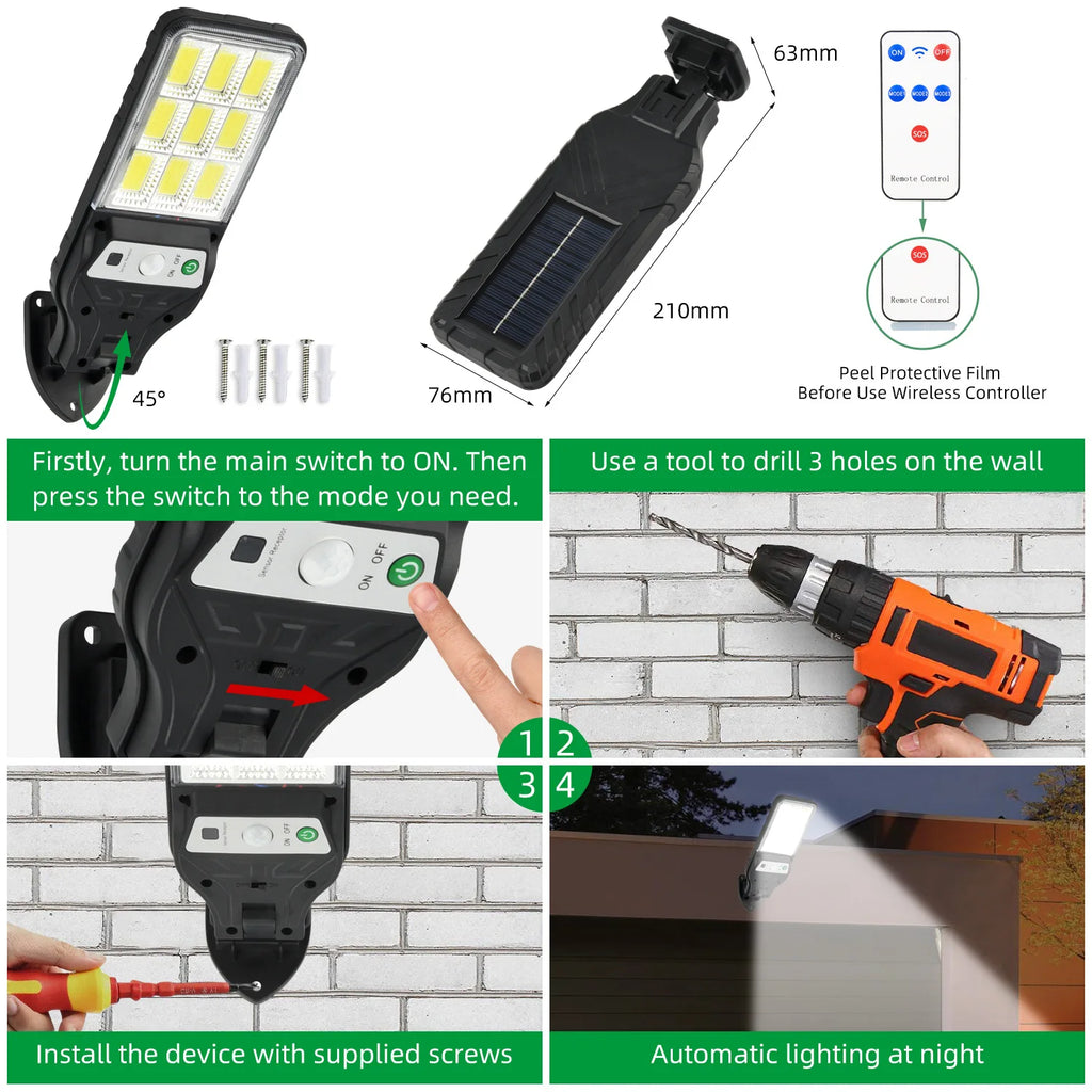 600W 344LED Outdoor Solar Led Lights 3 Modes Motion Sensor Solar Flood Lights Waterproof Security Lights Exterior Solar Lamp