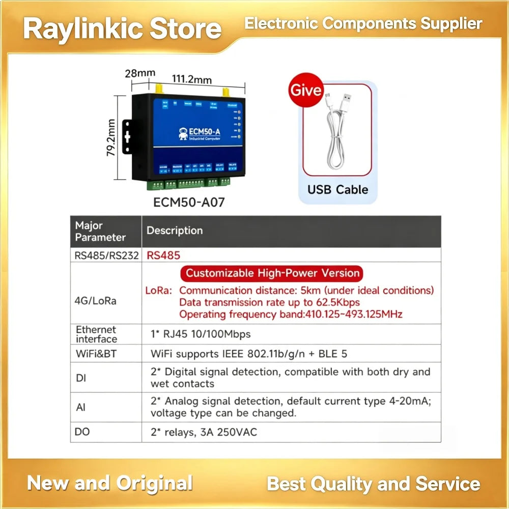 Industrial Control Computer RS485 RS232 ESP32 Python EBYTE ECM50 Gateway RTU Modbus Ethernet LoRa 2D1 2AI 2DO IO Ports