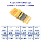 1% 5%  Metal Film Resistor Assortment Kit 1/4W 1/2W 1W 2W 3W 5W Through Hole 30/41/130 Values Electronic Components 300 600 2600