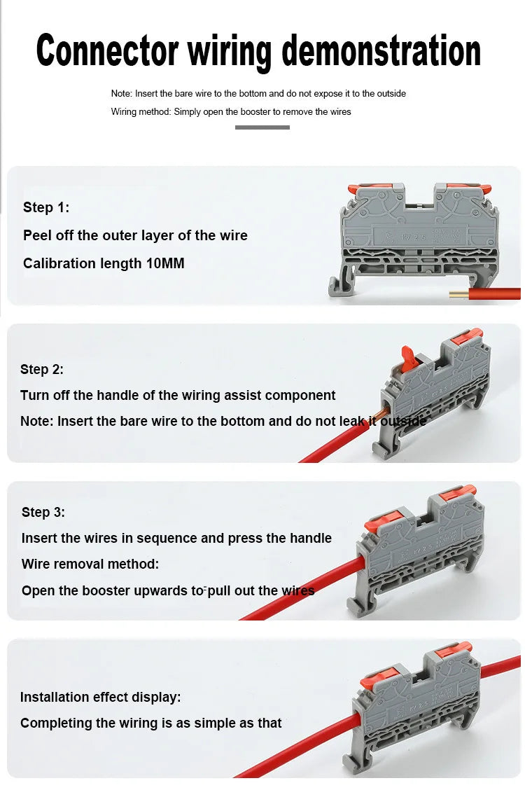 Wire Connectors Rail Type Electrical Quick Terminal Block Direct Insertion Instead Of UK ST PT Docking For Parallel Connection
