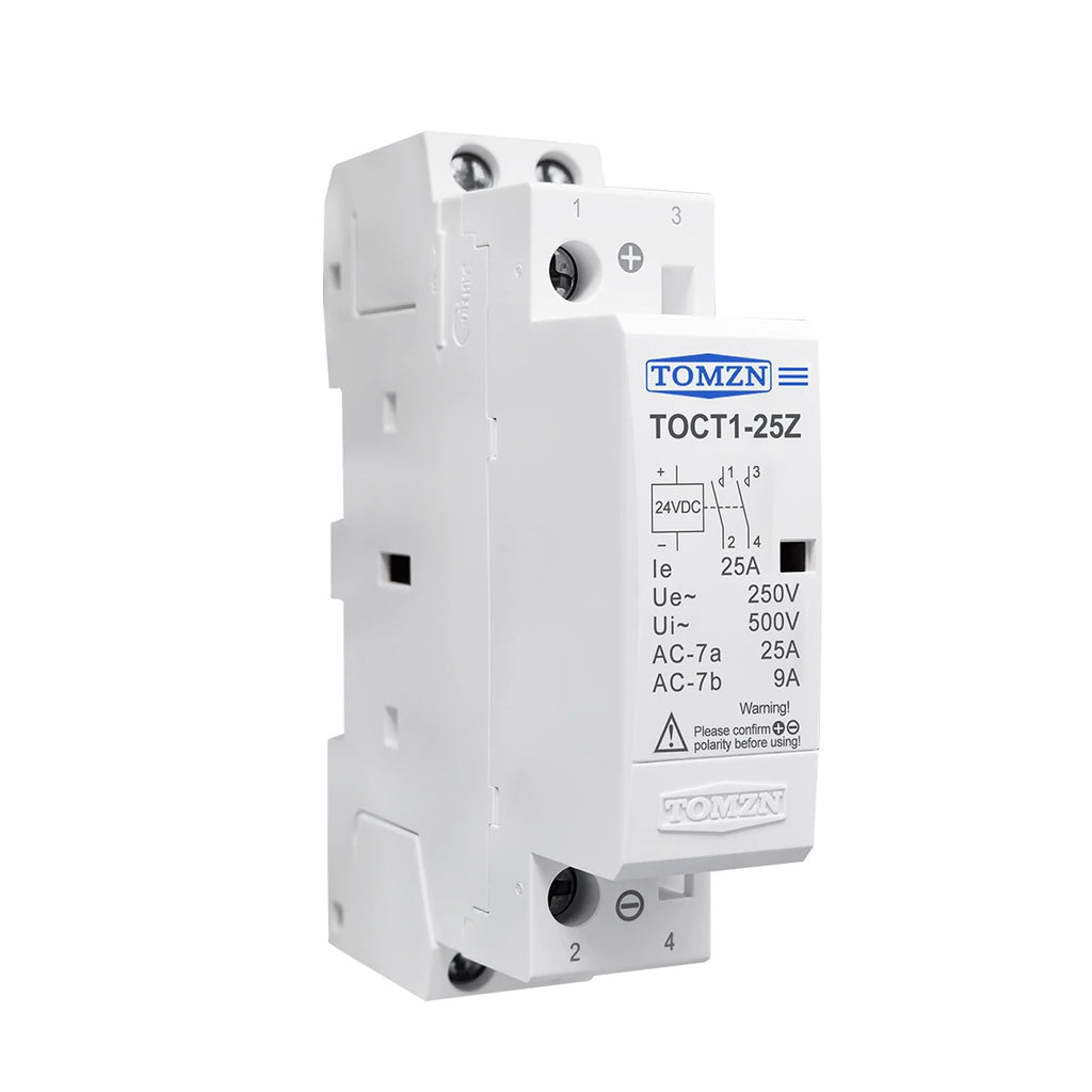 TOMZN TOCT1 2P 25A DC 12V 24V Coil 220V/230V 50/60Hz DIN Rail Household AC Modular Contactor 2NO or 1NO 1NC