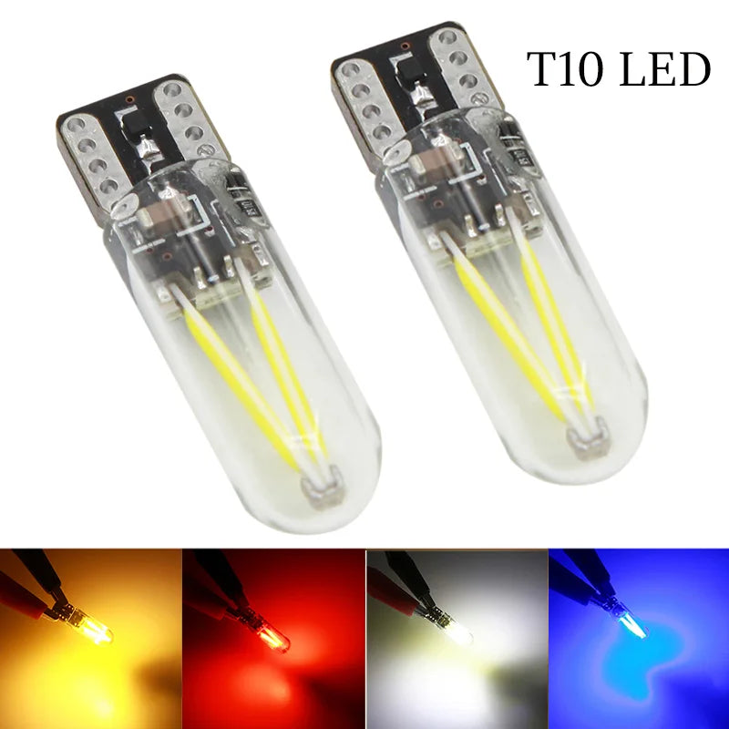 2pcs T10 LED W5W Cob Glass Car Light Bulb 194 168 LED Automobiles Interior Light Dome Reading Lamp License Plate Clearance Light