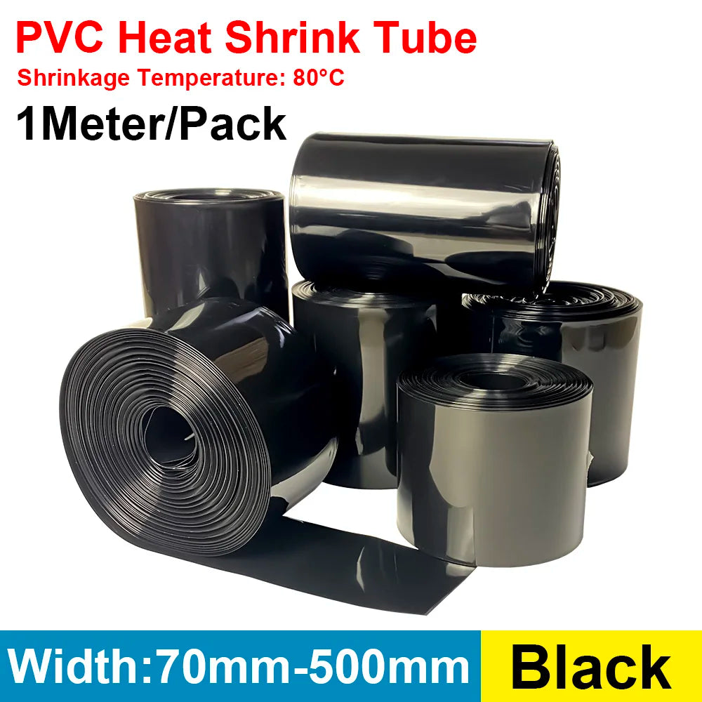 1meter 18650 Lipo Battery PVC Heat Shrink Tube Pack 70mm ~ 500mm Insulated Film Wrap Lithium Case Protection Cable Sleeve Black