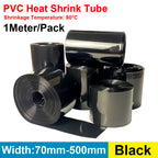 1meter 18650 Lipo Battery PVC Heat Shrink Tube Pack 70mm ~ 500mm Insulated Film Wrap Lithium Case Protection Cable Sleeve Black