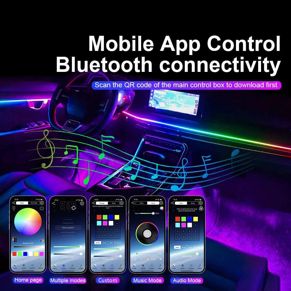 6/10/14/18 in 1 Led Car Ambient Lights RGB 213 64 Color Acrylic Strips Symphony Streamer Interior Atmosphere Lamp Control By App